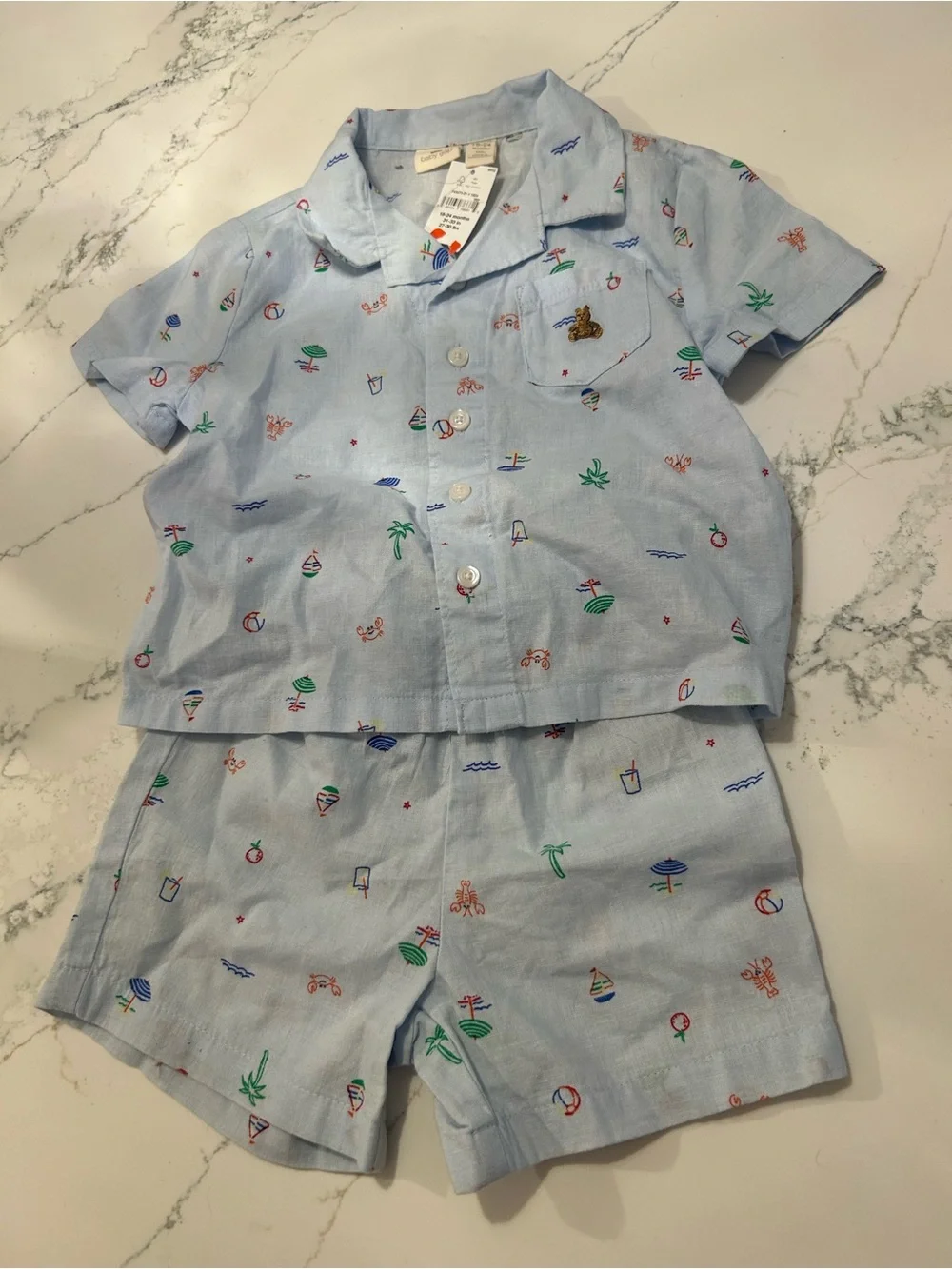 GAP Light Blue Beach Motif Short Sleeve Set
